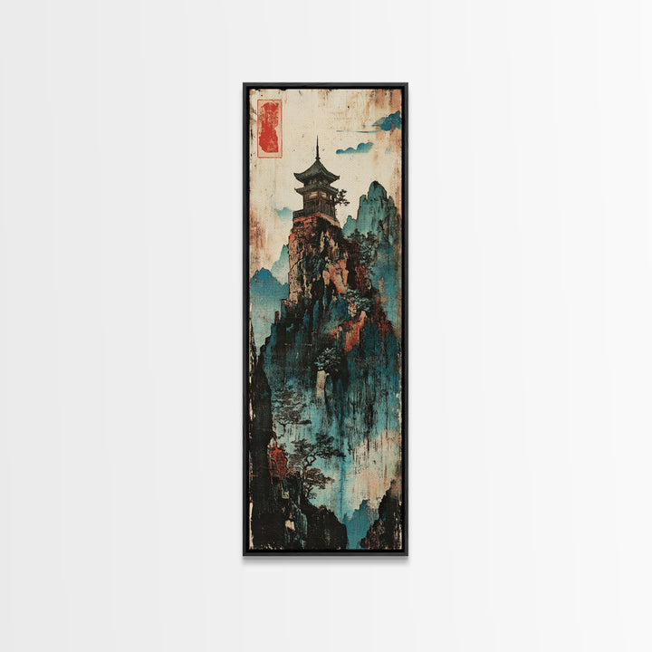 Pagoda Temple On Misty Mountain Wall Art, Asian Landscape Canvas Print, Japanese Zen Decor, Framed Canvas Print For Living Room Decor