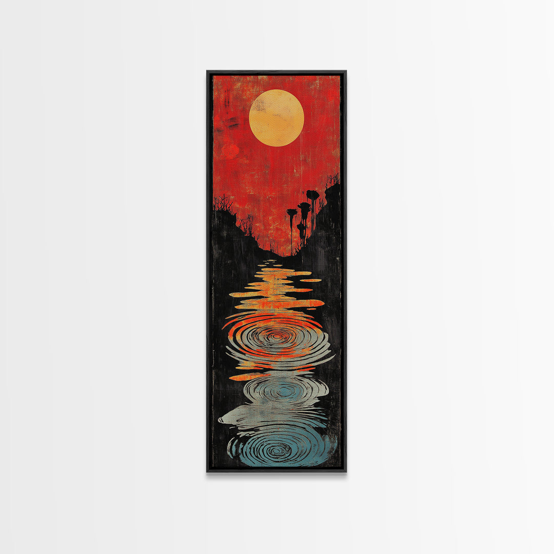Red Sunset Path With Rippling Water Wall Art, Abstract Landscape Canvas Print, Modern Zen Decor, Framed Canvas Print For Entryway