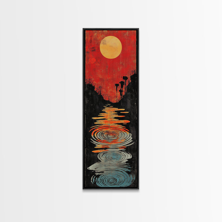 Red Sunset Path With Rippling Water Wall Art, Abstract Landscape Canvas Print, Modern Zen Decor, Framed Canvas Print For Entryway