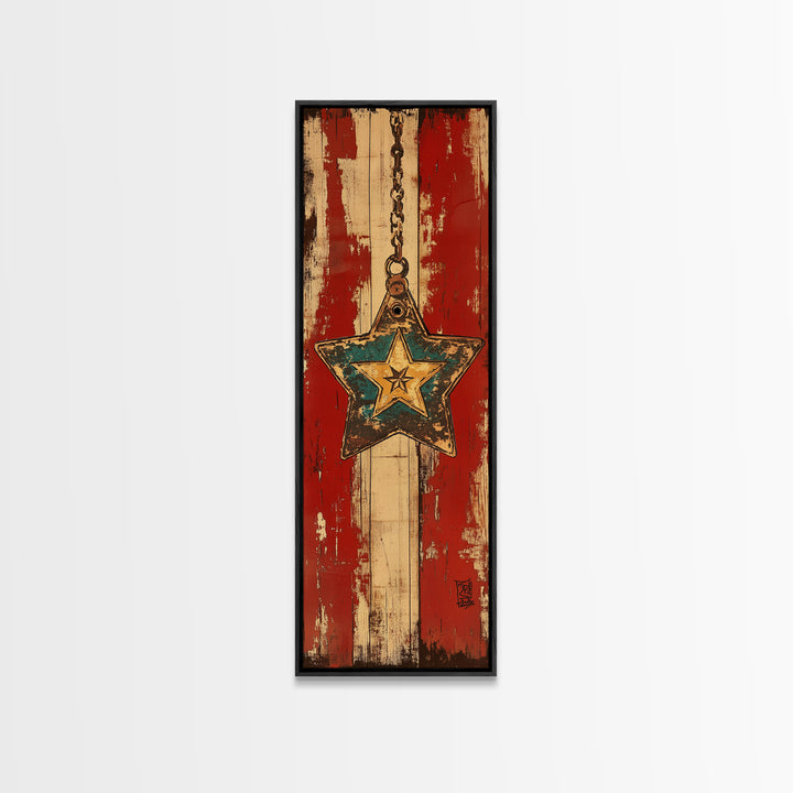 Rustic Hanging Star Wall Art, American Flag Canvas Print, Patriotic Farmhouse Wall Decor For Man Cave Or Entryway, Home Decor