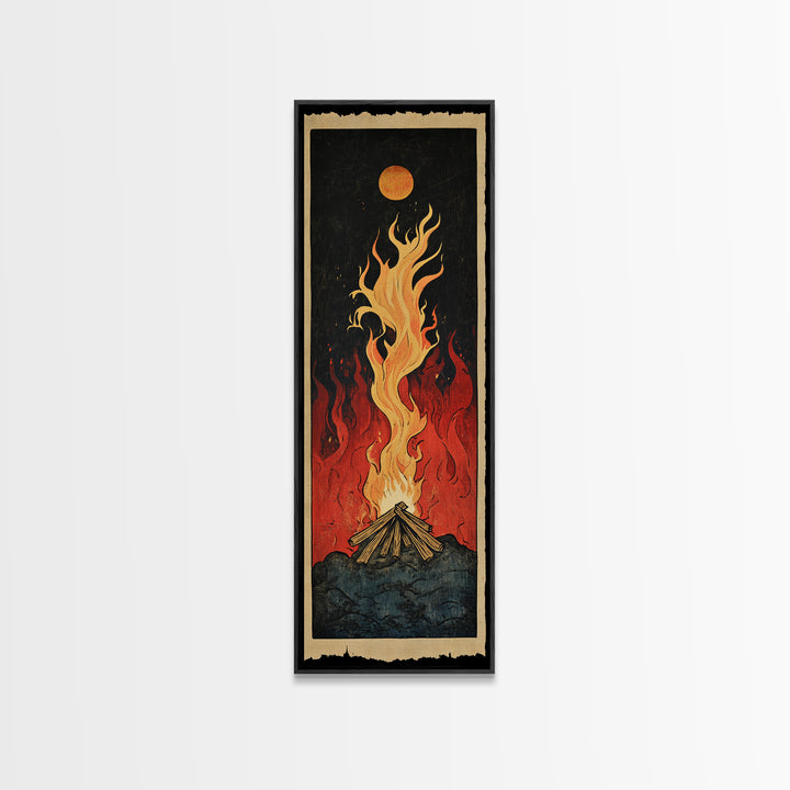 Glowing Campfire Flame Wall Art, Rustic Cabin Canvas Print, Outdoor Adventure Decor For Man Cave And Cozy Lodge, Gift For Him