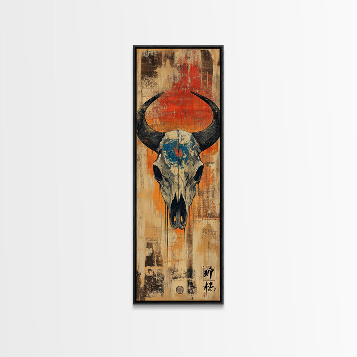 Western Bull Skull On Distressed Wood Wall Art, Rustic Cowboy Decor, Southwestern Canvas Print, Ranch Housewarming Gift Art