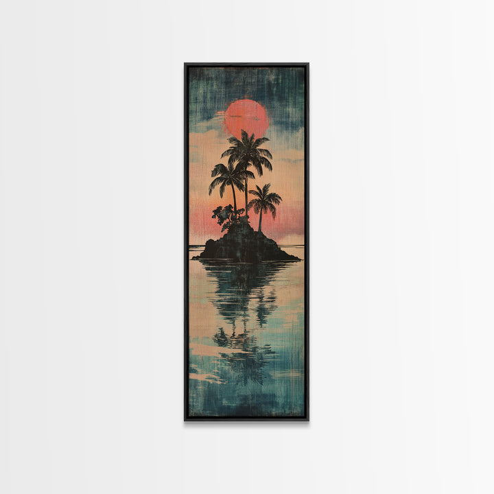 Tropical Palm Island Sunset Reflection Canvas Print, Coastal Wall Decor, Beach House Decor, Boho Living Room Wall Art Print