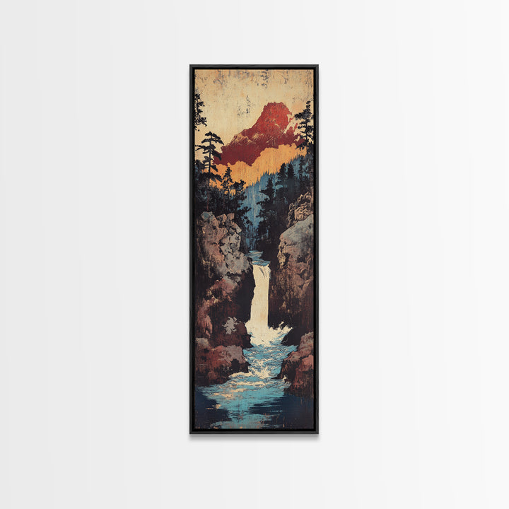 Mountain Waterfall Through Pine Canyon Canvas Print, Rustic Landscape Wall Art, Cabin Decor, Nature Living Room Wall Art