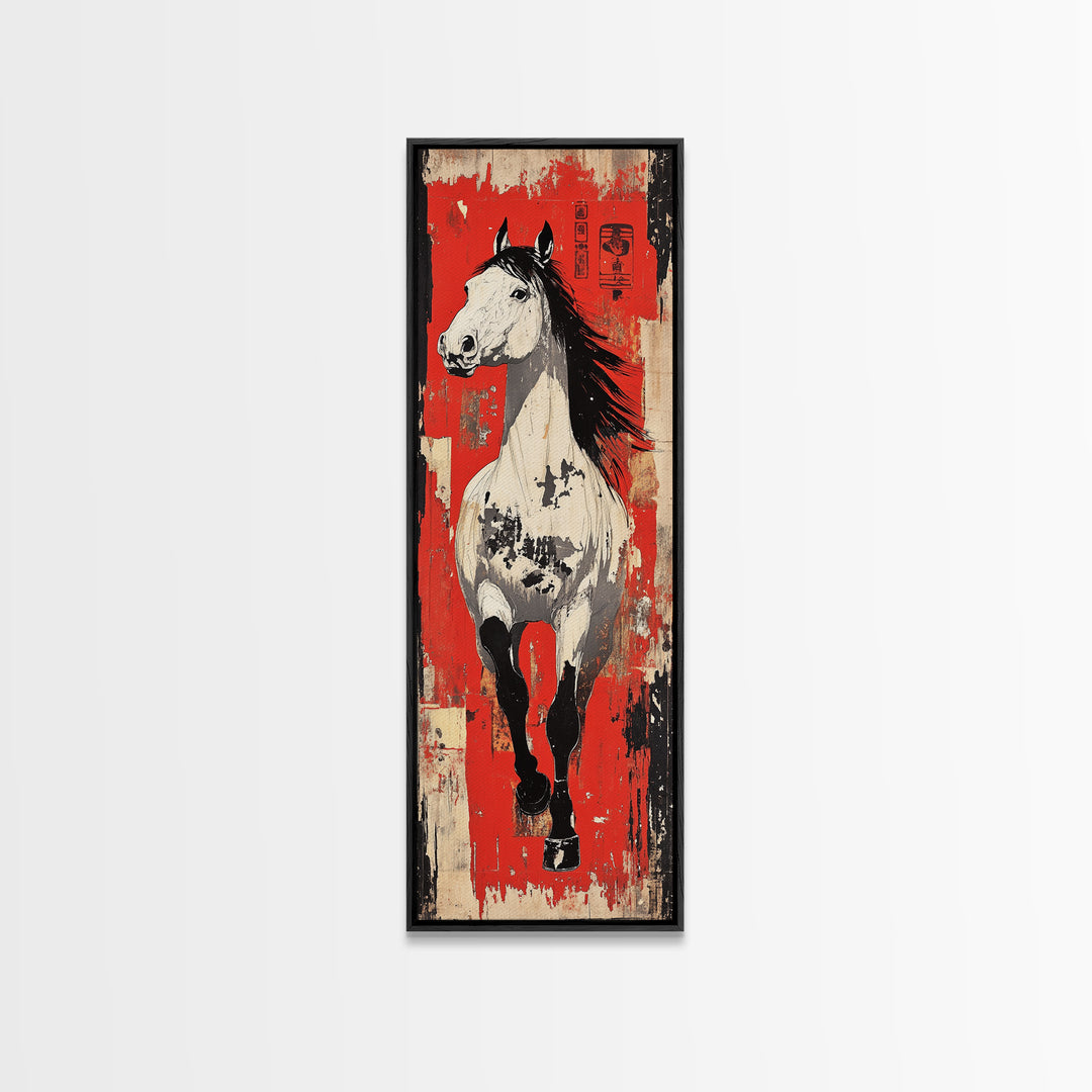 White Galloping Horse Wall Art, Bold Equestrian Decor, Western Wall Decor, Large Canvas Print, Horse Lover Gift, Rustic Home Decor