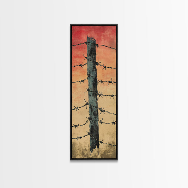 Barbed Wire Fence Post At Red Sunset Wall Art, Rustic Western Decor, Industrial Farmhouse Print, Masculine Office Decor Gift
