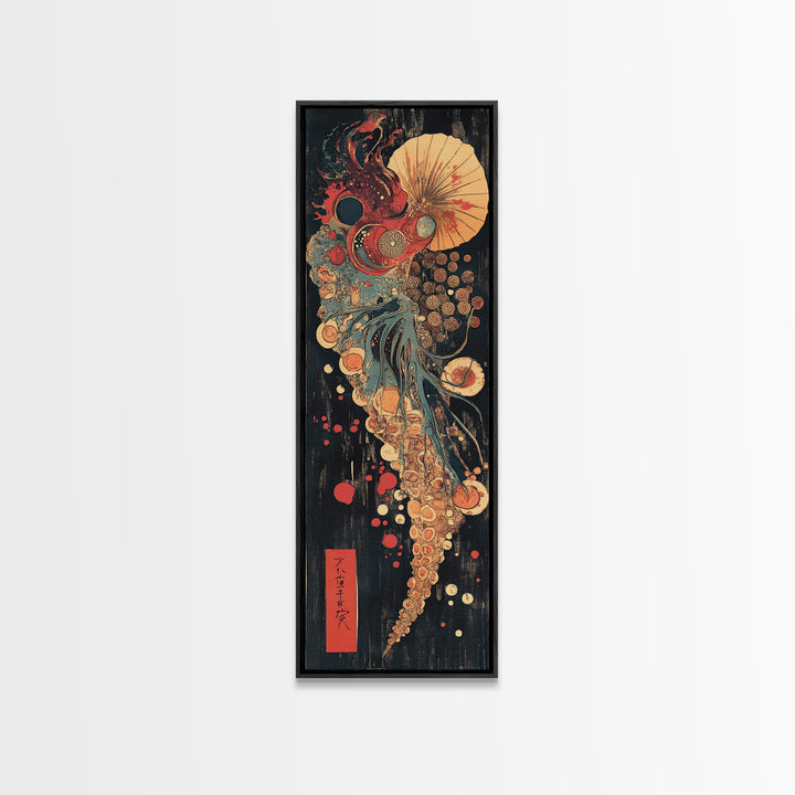 Cosmic Nautilus Jellyfish Abstract Canvas Print, Japanese Wall Art, Art Nouveau Ocean Decor, Eclectic Gallery Wall Print