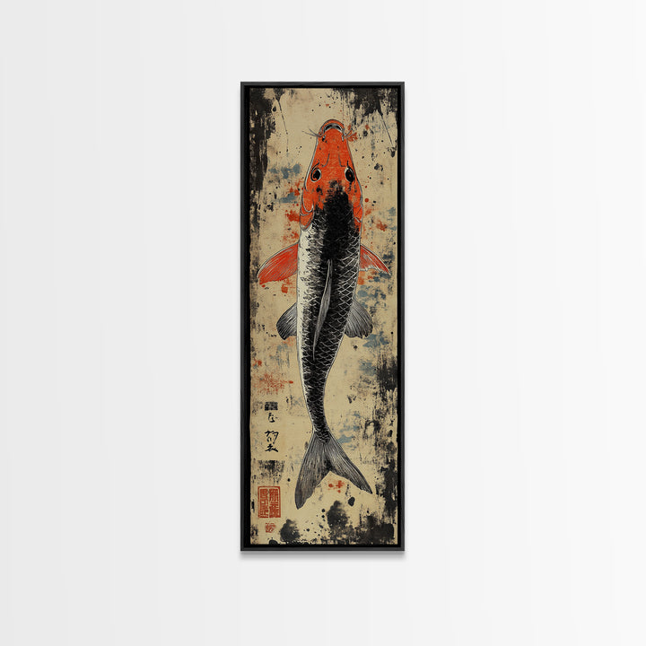 Orange And Black Koi Fish Canvas Print, Japanese Wall Art, Nautical Coastal Decor, Wildlife Art Print For Living Room Decor