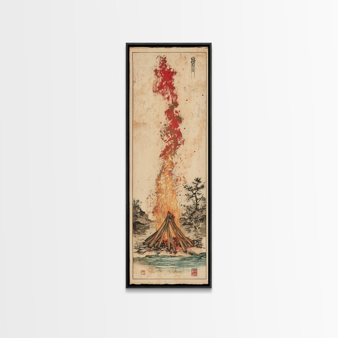 Tall Bonfire Smoke Over Water Wall Art, Rustic Cabin Decor, Campfire Landscape Print, Outdoor Nature Art For Lodge Home Decor Gift