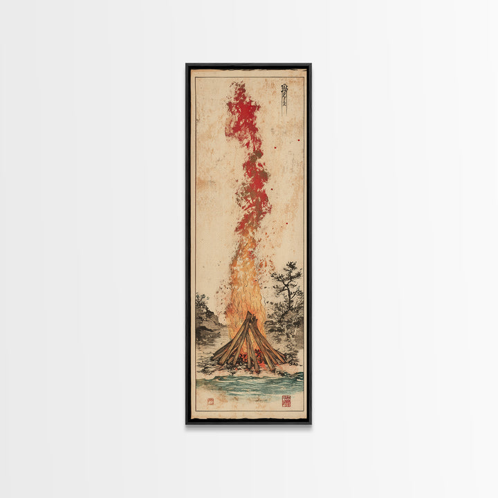 Tall Bonfire Smoke Over Water Wall Art, Rustic Cabin Decor, Campfire Landscape Print, Outdoor Nature Art For Lodge Home Decor Gift