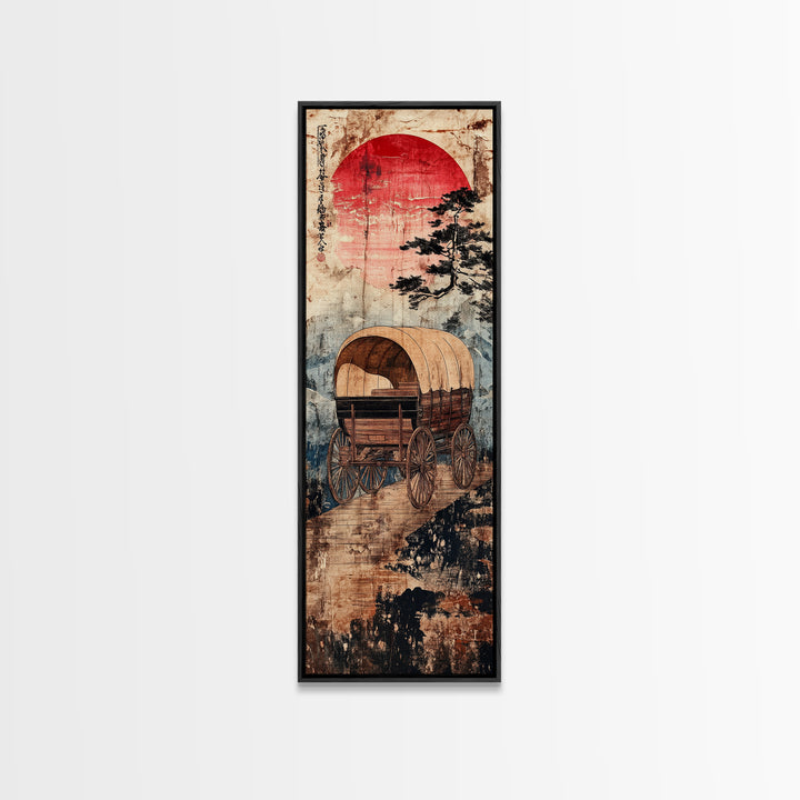 Covered Wagon Under Red Sun Canvas Print, Rustic Western Wall Art For Farmhouse Decor, Cowboy Decor And Housewarming Gift