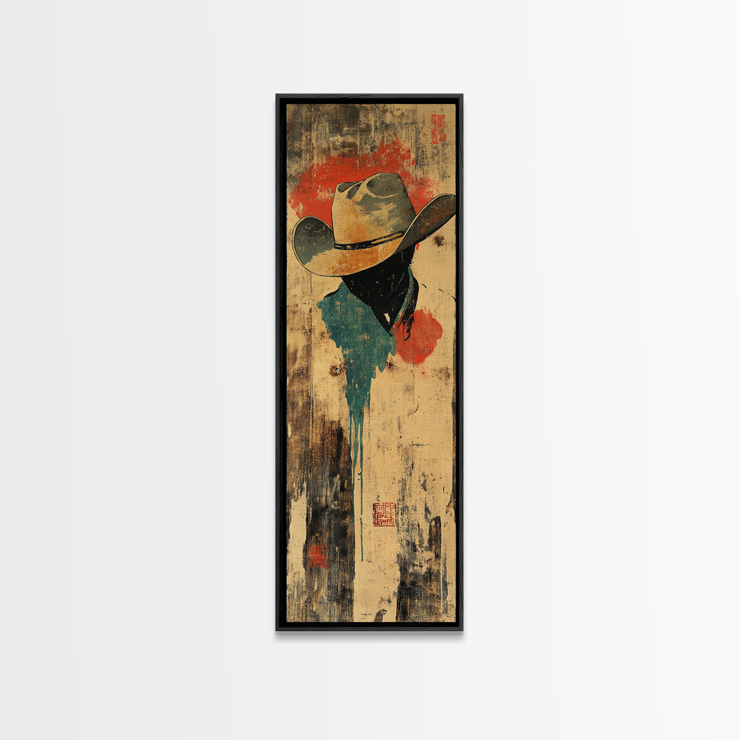 Weathered Cowboy Hat Silhouette Wall Art, Rustic Western Framed Canvas Print For Ranch Decor, Man Cave Decor, Gift For Him