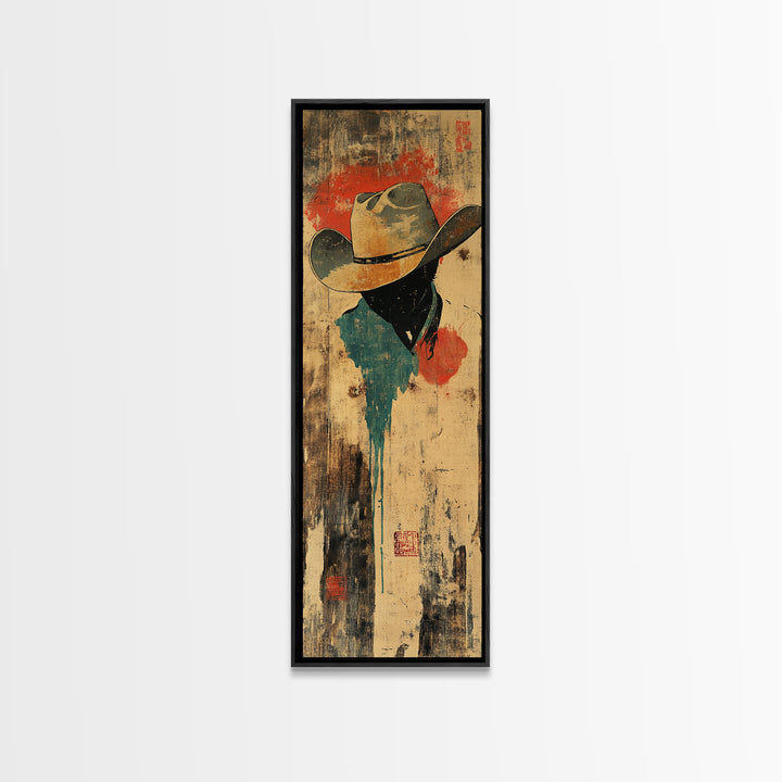 Weathered Cowboy Hat Silhouette Wall Art, Rustic Western Framed Canvas Print For Ranch Decor, Man Cave Decor, Gift For Him