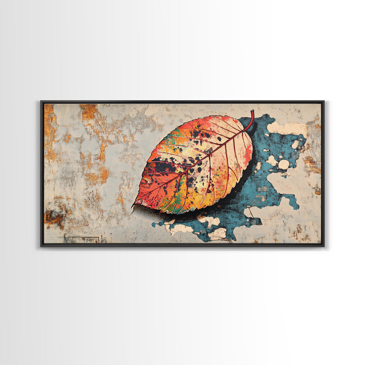 Autumn Leaf Canvas Print, Textured Botanical Wall Art, Rustic Nature Print, Earth Tone Living Room Decor, Bedroom Decor Gift