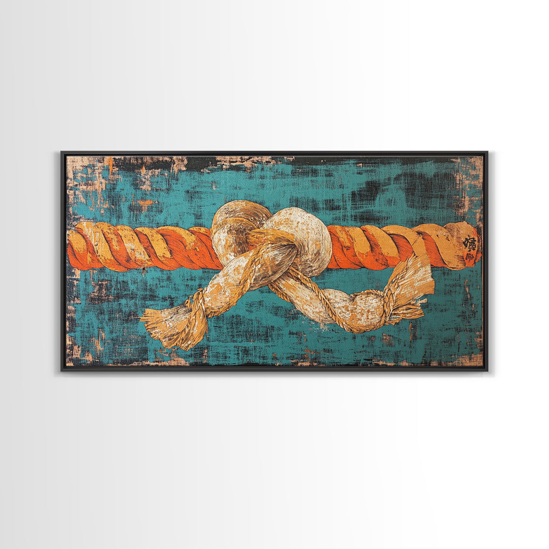 Nautical Rope Knot Canvas Print, Coastal Wall Art, Turquoise Maritime Decor, Beach House Living Room Wall Decor Gift For Him