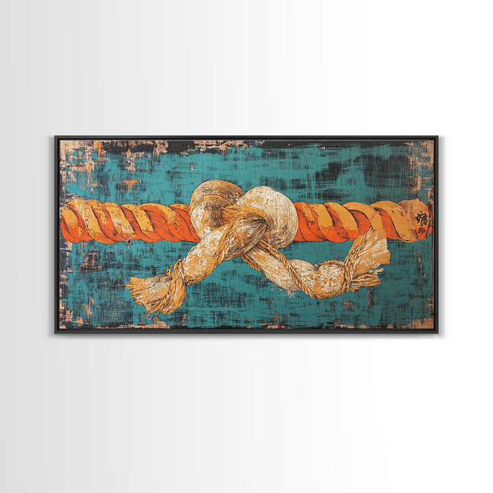 Nautical Rope Knot Canvas Print, Coastal Wall Art, Turquoise Maritime Decor, Beach House Living Room Wall Decor Gift For Him
