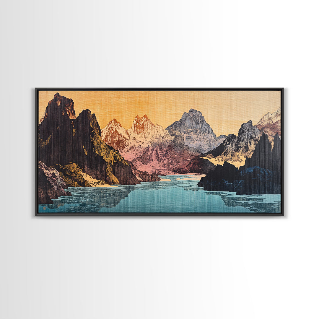 Dramatic Alpine Lake With Rugged Mountain Peaks Wall Art, Panoramic Landscape Print, Rustic Nature Decor, Large Canvas Print
