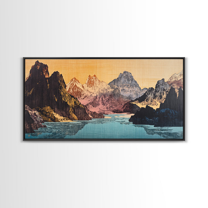 Dramatic Alpine Lake With Rugged Mountain Peaks Wall Art, Panoramic Landscape Print, Rustic Nature Decor, Large Canvas Print