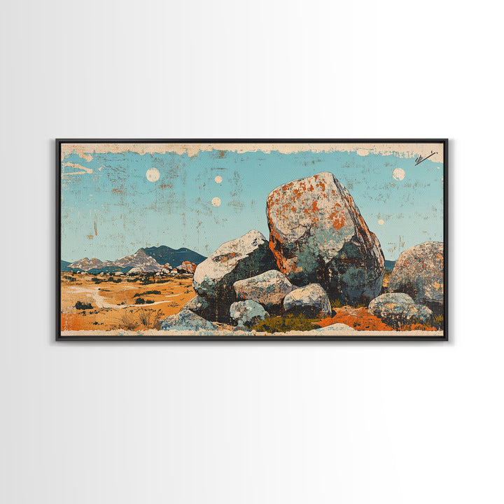 Desert Boulder Landscape Canvas Print, Southwestern Wall Art, Minimalist Desert Decor, Nature Wall Art, Modern Home Decor