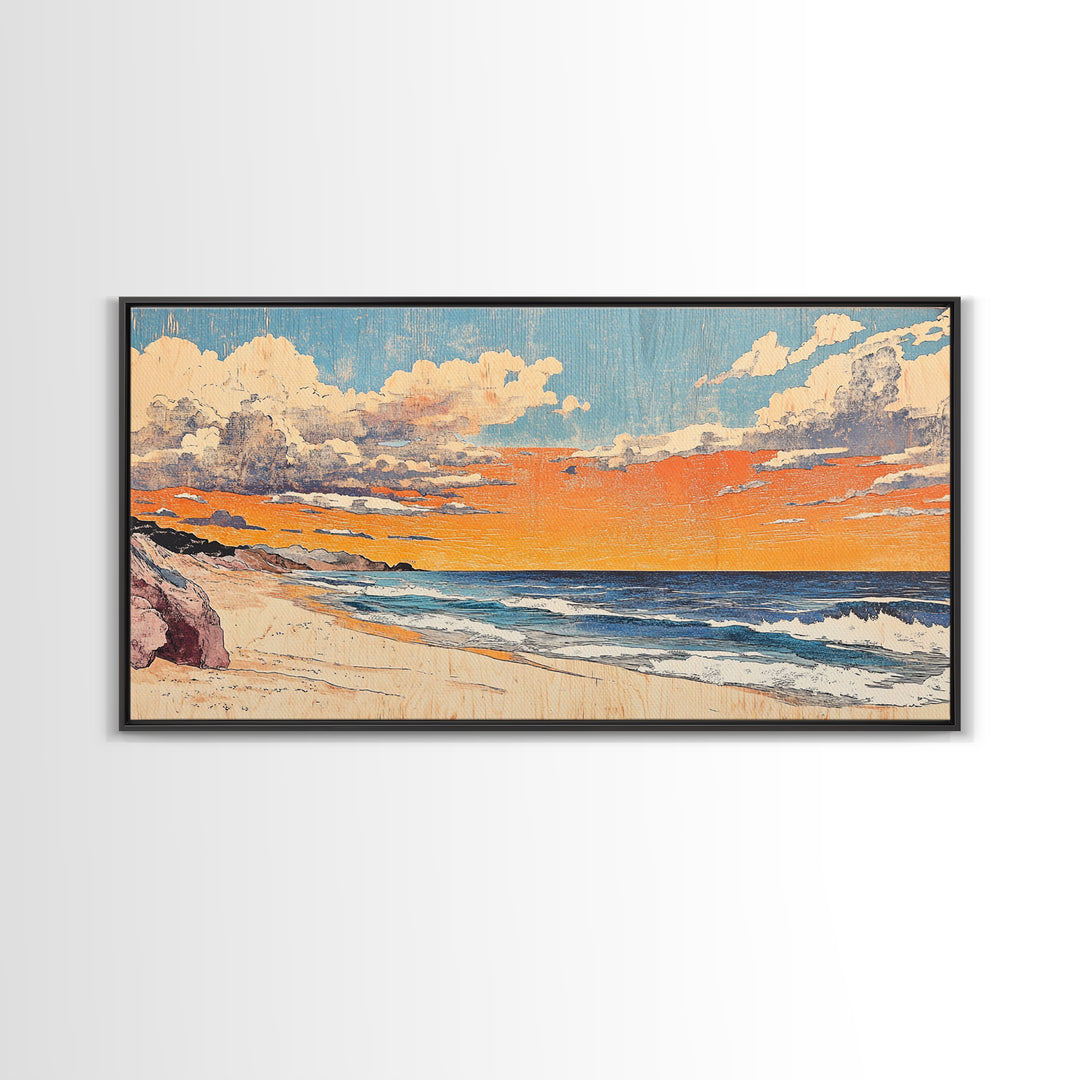 Pastel Ocean Beach Sunset Canvas Print, Coastal Wall Art, Nautical Seascape Decor, Beach House Living Room Wall Decor Print