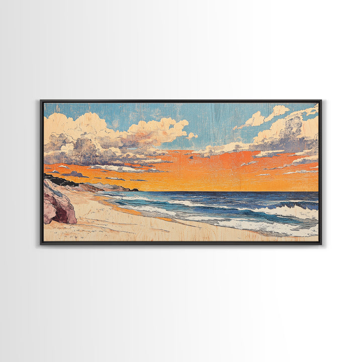 Pastel Ocean Beach Sunset Canvas Print, Coastal Wall Art, Nautical Seascape Decor, Beach House Living Room Wall Decor Print