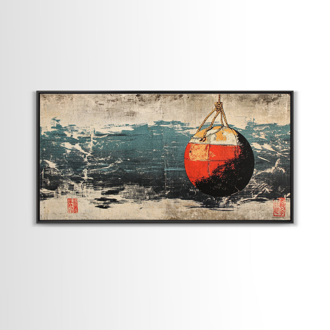 Red And White Fishing Buoy Canvas Print, Nautical Coastal Wall Art, Ocean Decor, Rustic Beach House Seascape Home Decor Gift