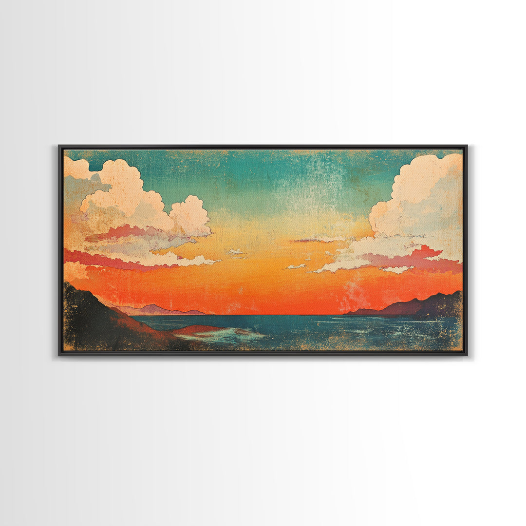 Pastel Coastal Sunset Wall Art, Ocean Horizon Canvas Print, Beach House Decor, Serene Living Room Wall Decor Gift For Her