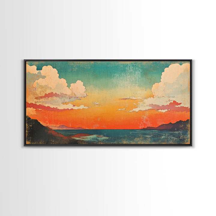 Pastel Coastal Sunset Wall Art, Ocean Horizon Canvas Print, Beach House Decor, Serene Living Room Wall Decor Gift For Her