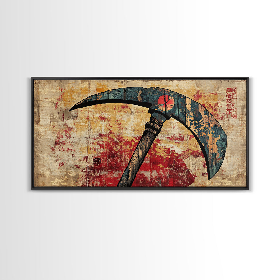 Japanese Battle Scythe Wall Art, Samurai Weapon Illustration, Dark Grunge Canvas Print, Asian Decor, Martial Arts Gift, Office Decor