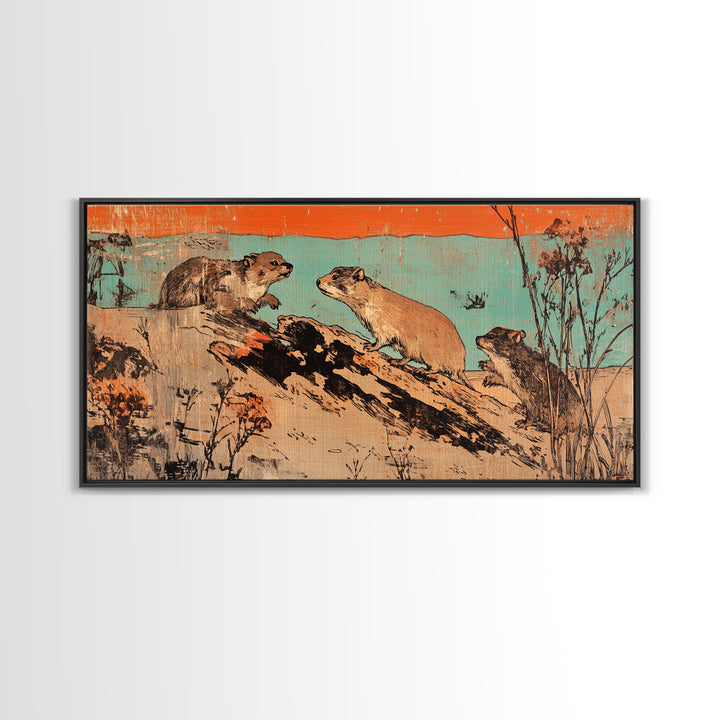 Playful Otters On Driftwood Wall Art, Rustic Wildlife Canvas Print, Woodland Animal Decor For Cabin Living Room Housewarming Gift
