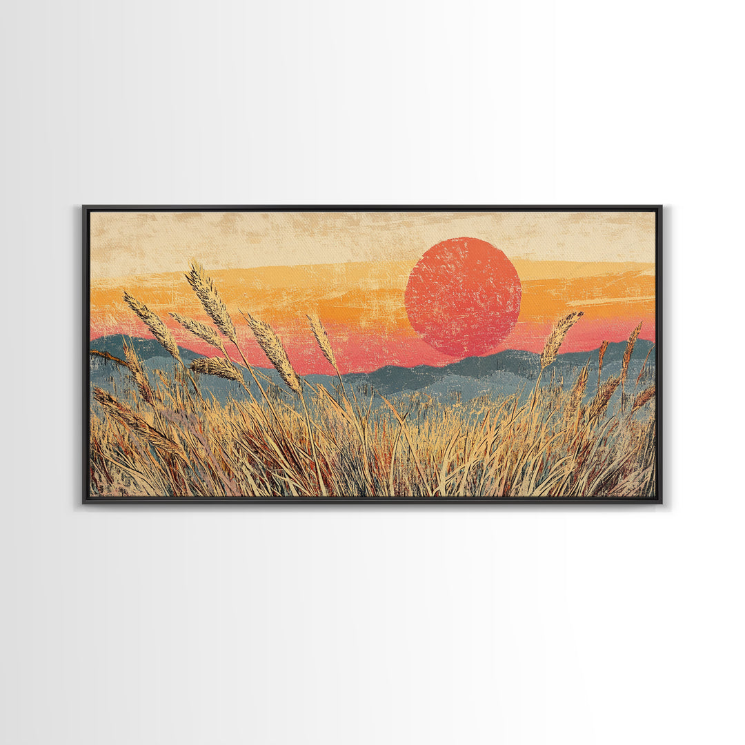 Golden Wheat Field Sunset Wall Art, Rustic Landscape Canvas Print, Warm Farmhouse Decor For Living Room Above Sofa Housewarming Gift