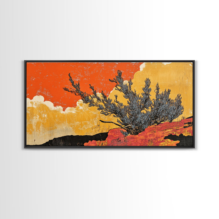Orange Desert Juniper And Red Rocks Canvas Print, Southwestern Wall Art, Rustic Landscape Decor, Boho Cactus Home Decor Gift