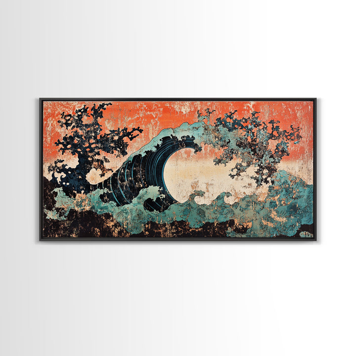 Dramatic Japanese Wave Wall Art, Modern Abstract Ocean Canvas Print, Coastal Seascape Decor, Bold Living Room Statement Art