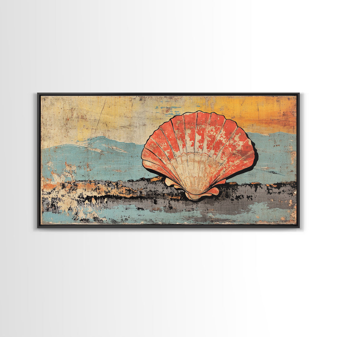 Scallop Shell By Blue Mountains Wall Art, Coastal Canvas Print, Nautical Beach House Decor, Seashell Ocean Wall Decor Print