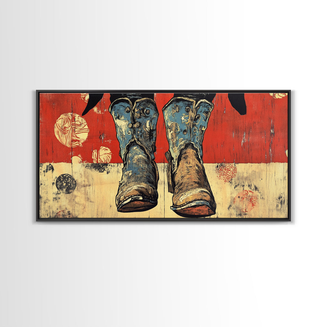 Weathered Cowboy Boots Wall Art, Rustic Western Canvas Print, Cowgirl Decor, Ranch House Living Room Wall Decor Gift For Him