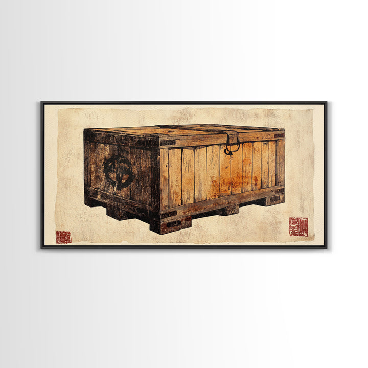 Rustic Wooden Shipping Crate Still Life Wall Art, Farmhouse Canvas Print For Industrial Decor And Masculine Office Decor