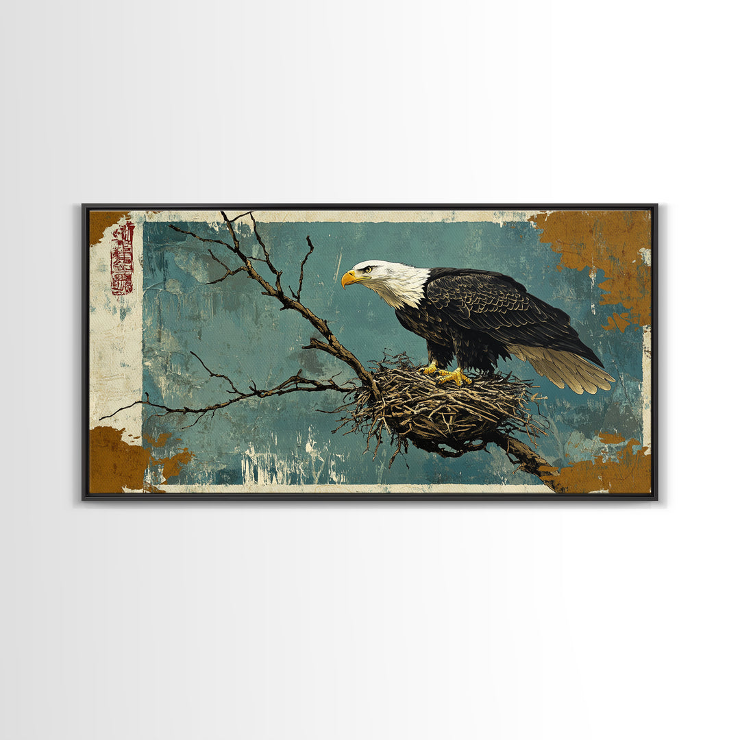 Bald Eagle On Nest With Bare Branches Wall Art, Wildlife Canvas Print, Rustic Nature Home Decor For Office Or Living Room