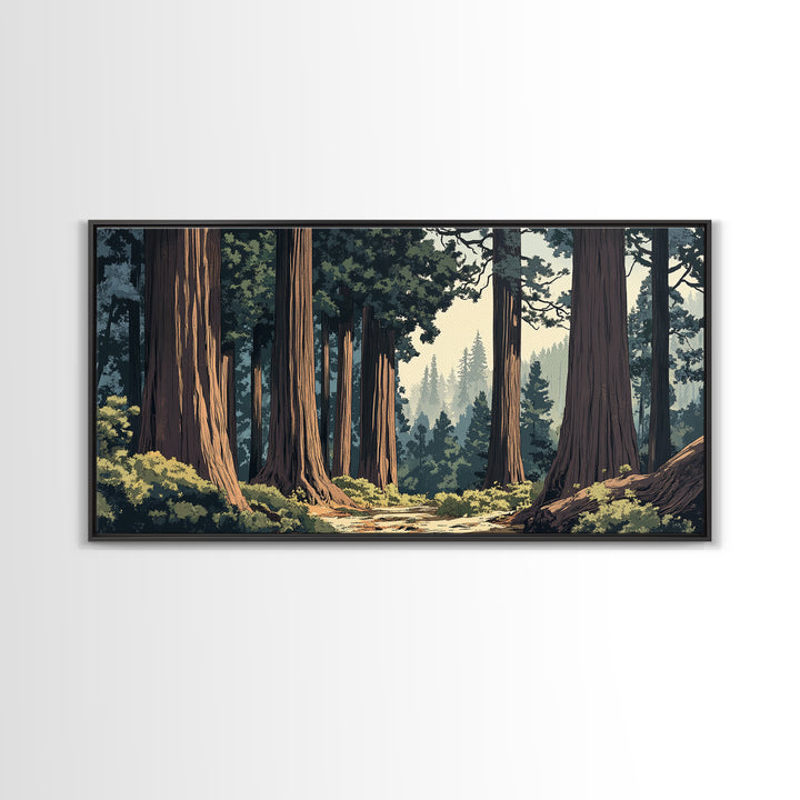 Towering Redwood Forest Trail With Tall Trees Wall Art, Nature Landscape Print, Rustic Cabin Decor, Office Wall Decor, Large Wall Art