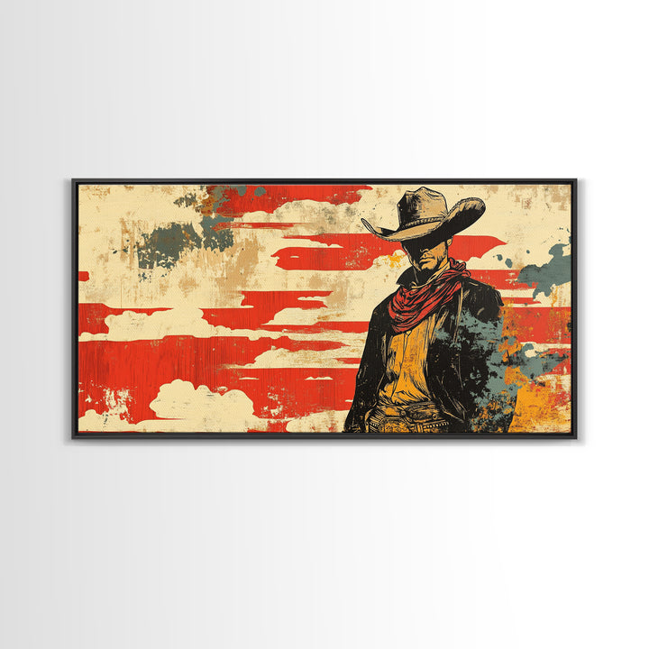 Lone Cowboy Under Red Sky Wall Art, Western Canvas Print, Rustic Ranch Decor, Masculine Office Art, Gift For Him, Cowboy Wall Decor