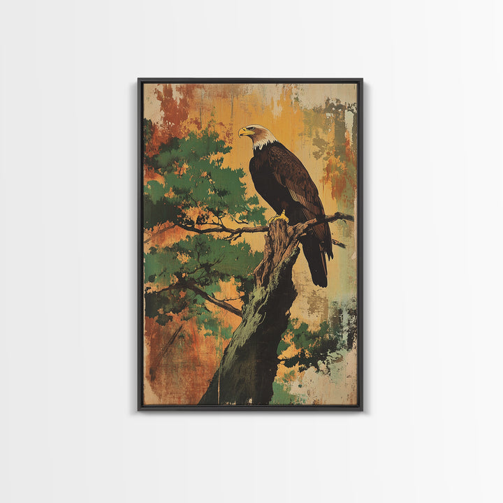 Bald Eagle On Pine Branch Canvas Print, Wildlife Wall Art, Rustic Nature Decor, Cabin Office Art, Gift For Bird Lovers Home Decor