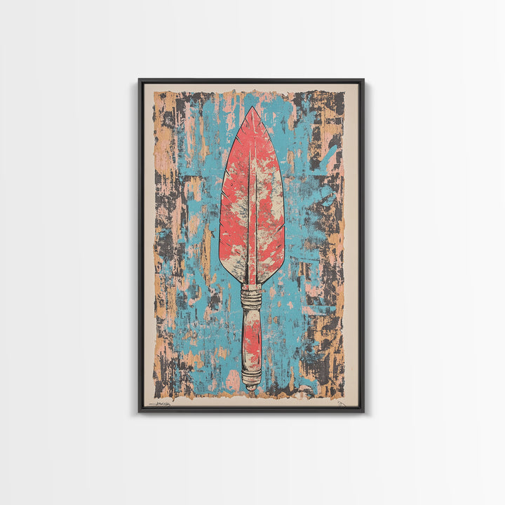 Red Tribal Spear Arrowhead Wall Art, Primitive Weapon Poster, African Inspired Decor, Bold Southwestern Gift For Him, Home Decor