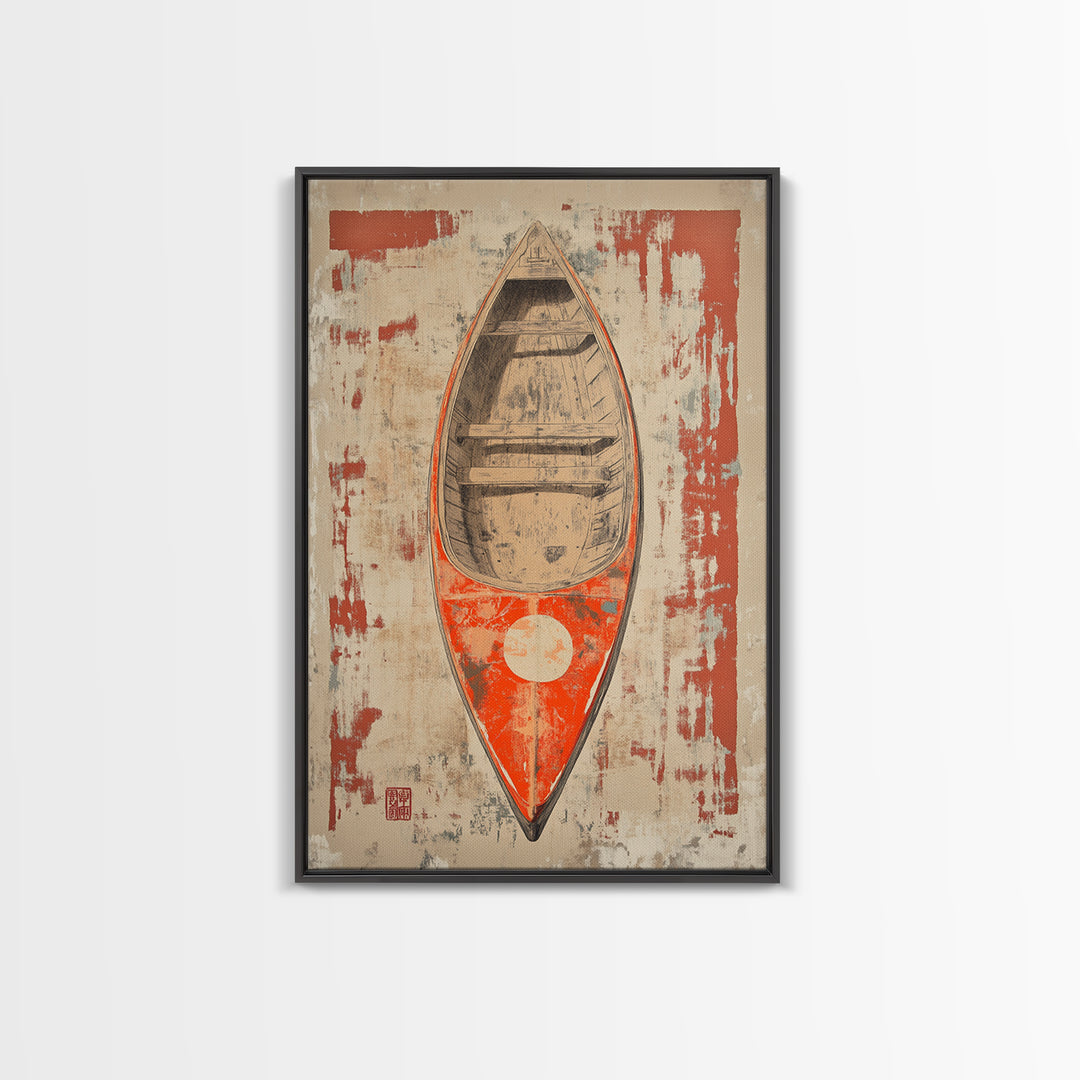 Red Canoe From Above Wall Art, Rustic Boat Canvas Print, Nautical Lake House Decor, Minimalist Coastal Gift For Him, Home Decor