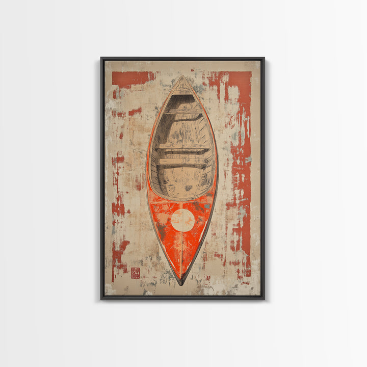 Red Canoe From Above Wall Art, Rustic Boat Canvas Print, Nautical Lake House Decor, Minimalist Coastal Gift For Him, Home Decor