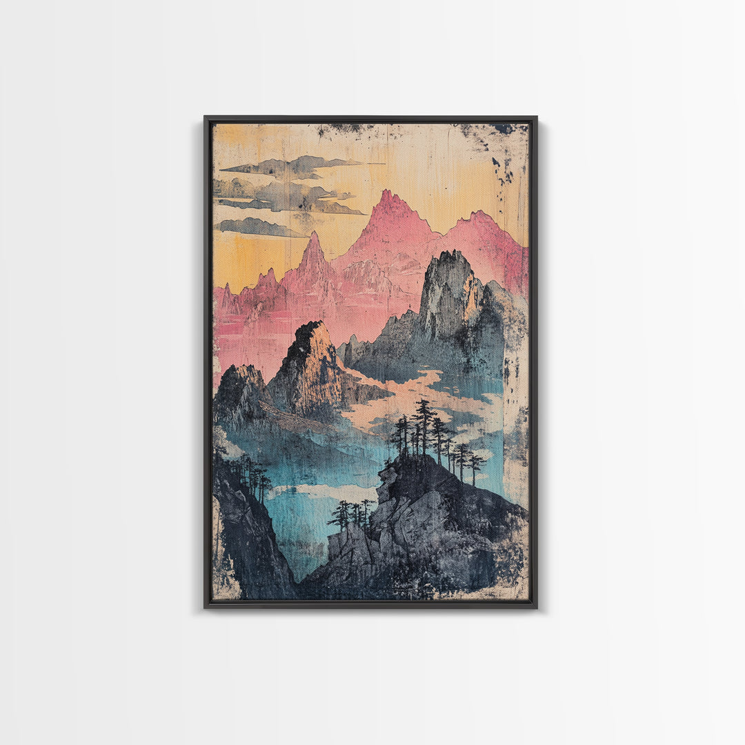 Misty Pink Mountain Range Wall Art, Abstract Landscape Print, Japandi Wall Decor, Gallery Wall Art, Large Canvas Print, Pastel Wall Art
