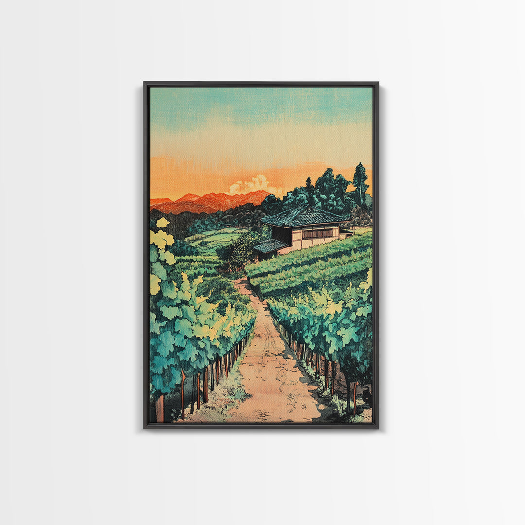 Sunlit Vineyard Path Wall Art, Wine Country Landscape Canvas Print, Rustic Kitchen Decor, Tuscan Farmhouse Housewarming Gift