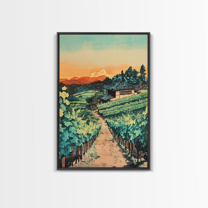 Sunlit Vineyard Path Wall Art, Wine Country Landscape Canvas Print, Rustic Kitchen Decor, Tuscan Farmhouse Housewarming Gift