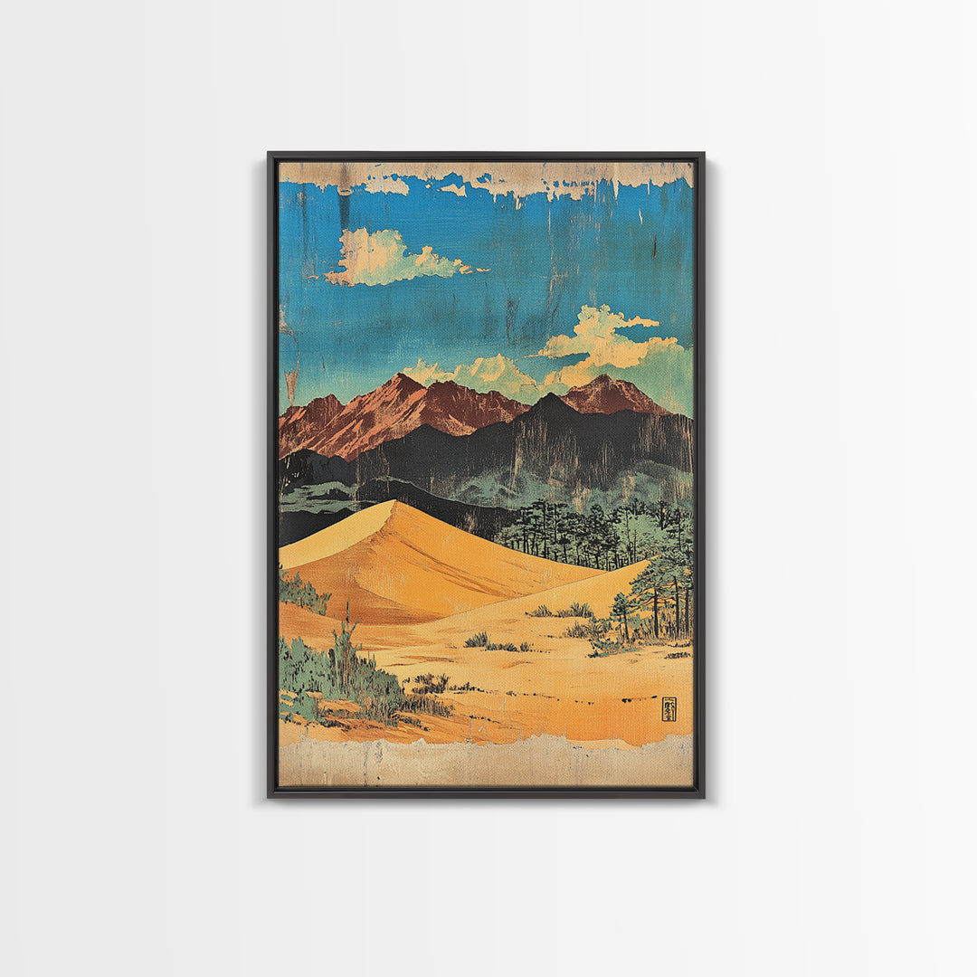 Golden Desert Dunes And Rugged Mountains Wall Art, Southwestern Landscape Print, Cactus Decor, Modern Western Home Decor