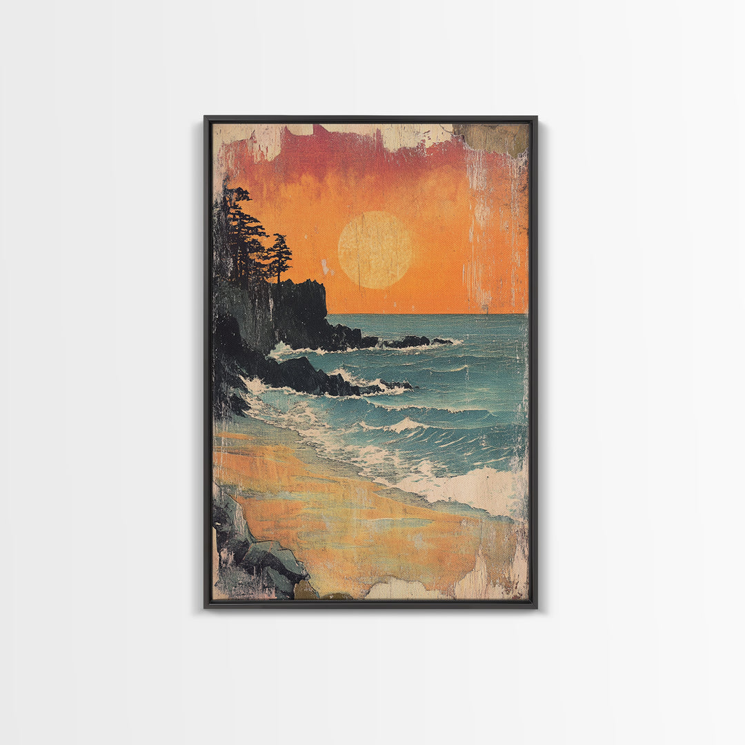 Rocky Pacific Beach Sunset Wall Art, Coastal Seascape Art Print, Ocean Wall Decor, Beach House Decor, Large Wall Art Prints