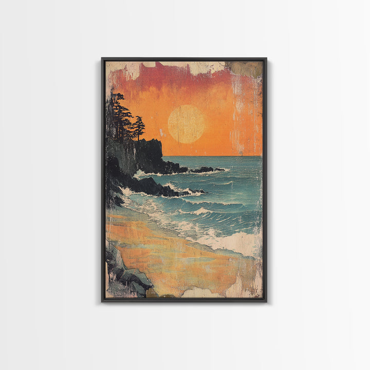 Rocky Pacific Beach Sunset Wall Art, Coastal Seascape Art Print, Ocean Wall Decor, Beach House Decor, Large Wall Art Prints