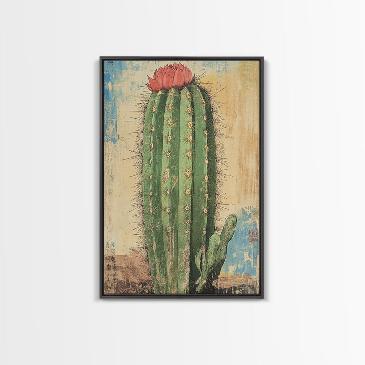 Blooming Desert Cactus Canvas Print, Southwestern Wall Art, Botanical Poster, Desert Home Decor, Rustic Nature Wall Decor